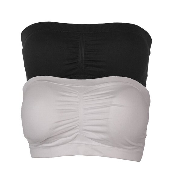Other - 2pcs SET Strapless Bandeau Padded Tube Top Bra Stretch Non-slip White Black